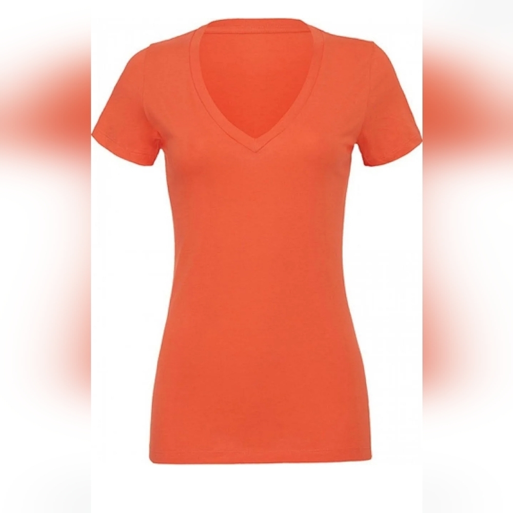 Coral Orange V-neck Women's Bella fitted tshirt